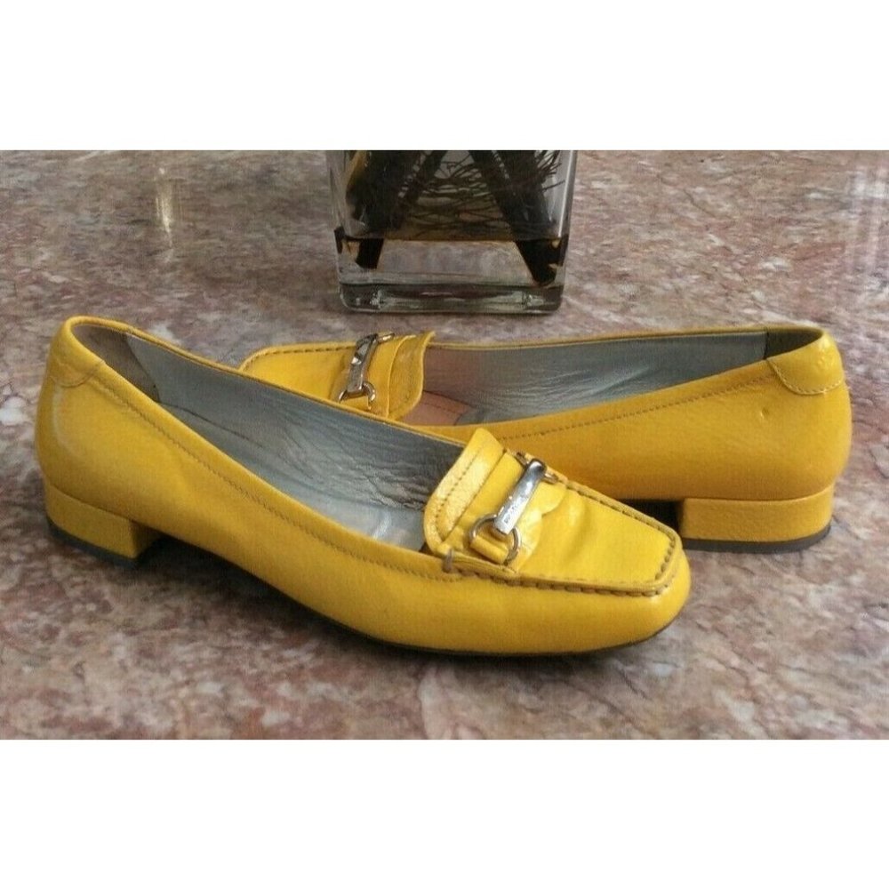 Prada Women's Yellow Patent Leather Bit Block Heel Loafersโ Sz 37/US 6 EUC, $498